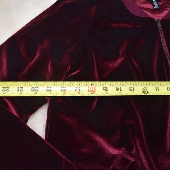 Aqua Burgundy Red Velvet Bomber Jacket Size Medium Full Zip Soft Retro Chic - Picture 8 of 10